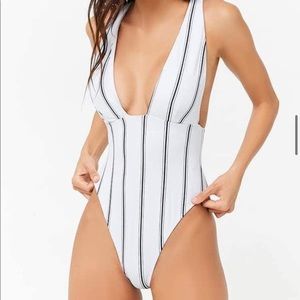Forever 21 striped criss cross one piece swimsuit